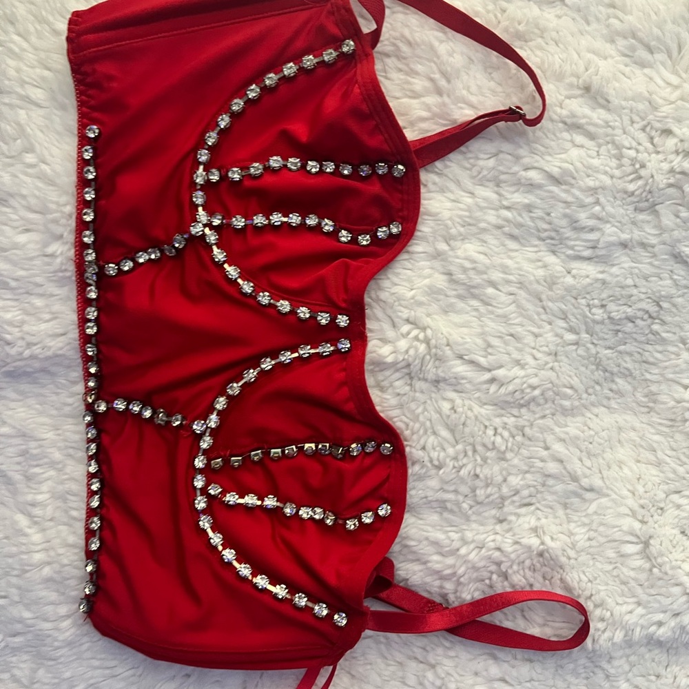 Red Rhinestone Embellished Bralette - Picture 2 of 5